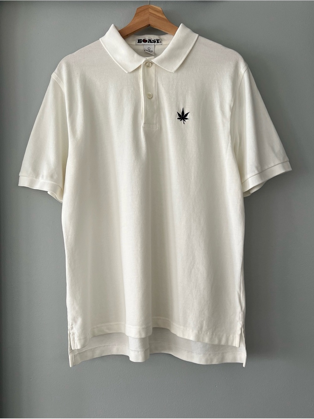 BOAST USA Men’s Large 1983 Classic Pique Polo White Pot Leaf Logo Embroidered